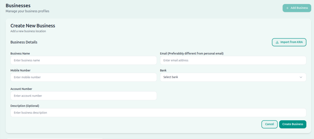 Tuma Business configuration