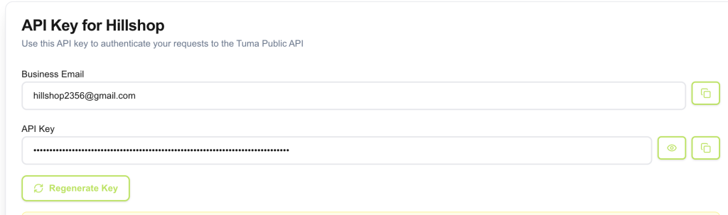 Tuma api keys