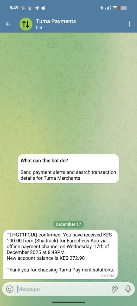 Telegram alert for MPESA Payments