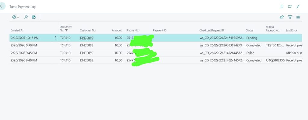 MPESA integration with dynamics business central