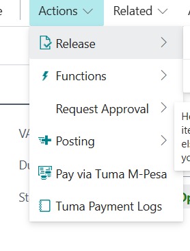 Pay via Tuma MPESA business central