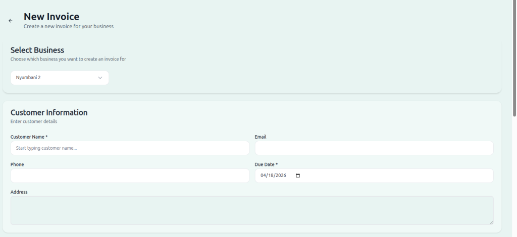Tuma Invoice customer details