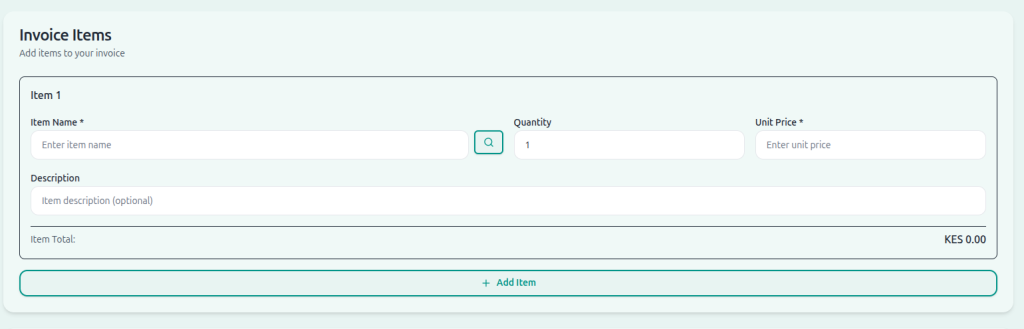 Tuma Invoice item details
