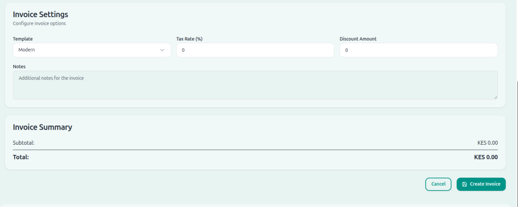 Tuma invoice settings