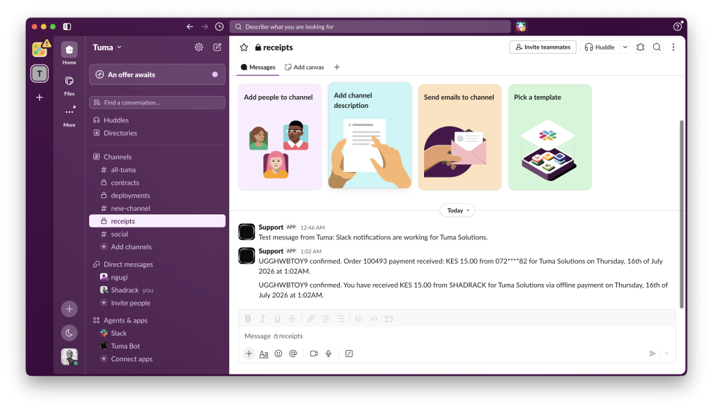 Extending MPESA and Bank payment alerts to Slack channels