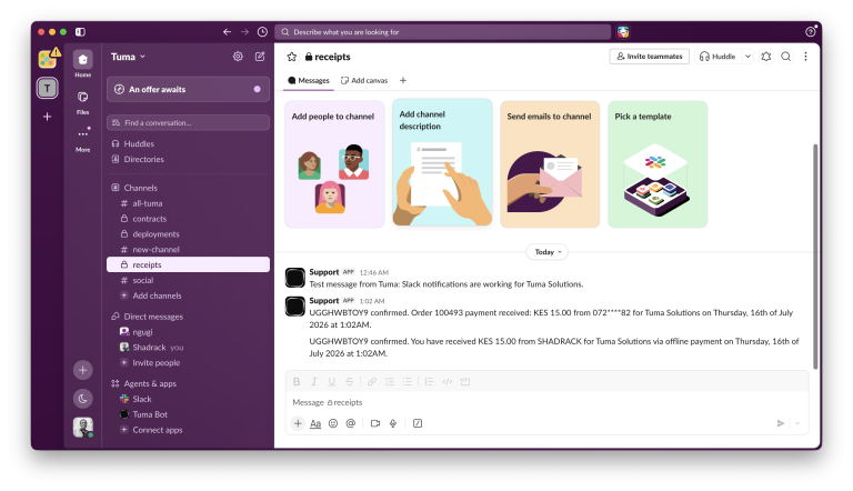 How to extend MPESA and Bank Payment alerts to Slack channels