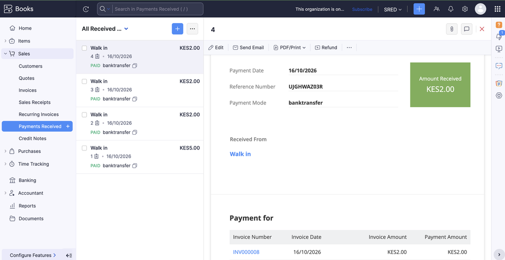 Zoho nvoices integration with bank and MPESA